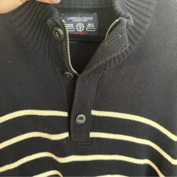 American Eagle Outfitters Men’s 1/4 Zip Navy & White Stripe Pullover Sz XL GUC - Picture 4 of 9